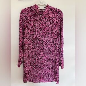 Diane Von Furstenberg Silk Pink Black Shirt Dress Size P Missing Tie